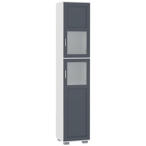 kleankin Tall Bathroom Cabinet with 2 Cupboards - Matte Glass Doors