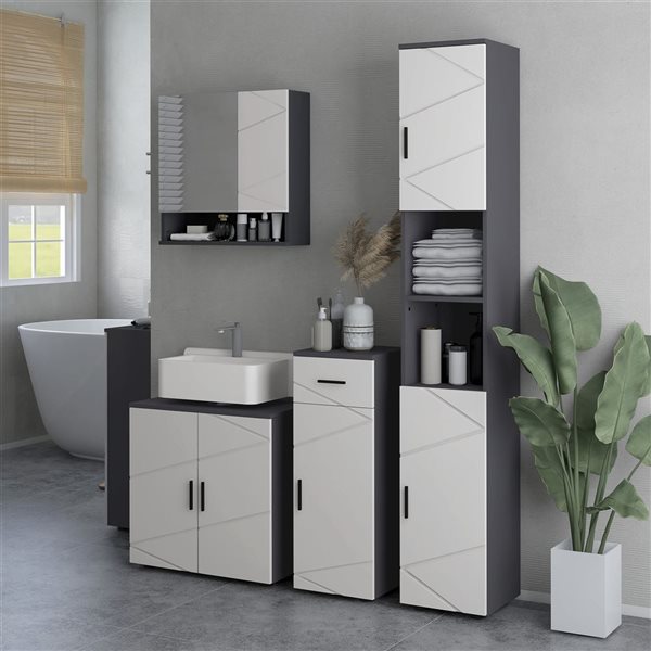 kleankin Bathroom Vanity with Shelf - Under Sink Cabinet - Light Grey