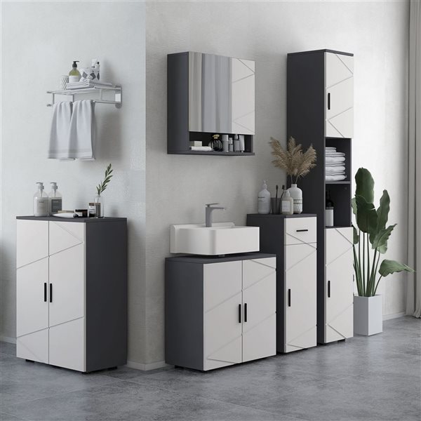 kleankin Bathroom Vanity with Shelf - Under Sink Cabinet - Light Grey