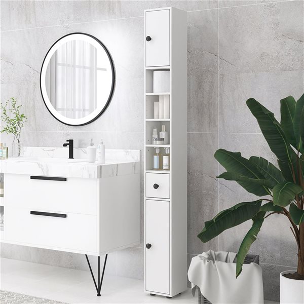 kleankin Tall Bathroom Storage Cabinet - Toilet Paper Cabinet - White