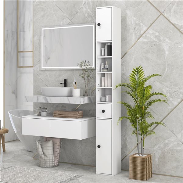 kleankin Tall Bathroom Storage Cabinet - Toilet Paper Cabinet - White