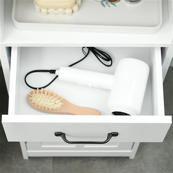 kleankin Bathroom Storage Cabinet with 3 Open Shelves and Drawer