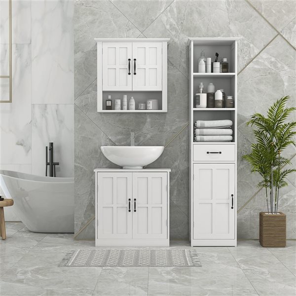 kleankin Bathroom Storage Cabinet with 3 Open Shelves and Drawer