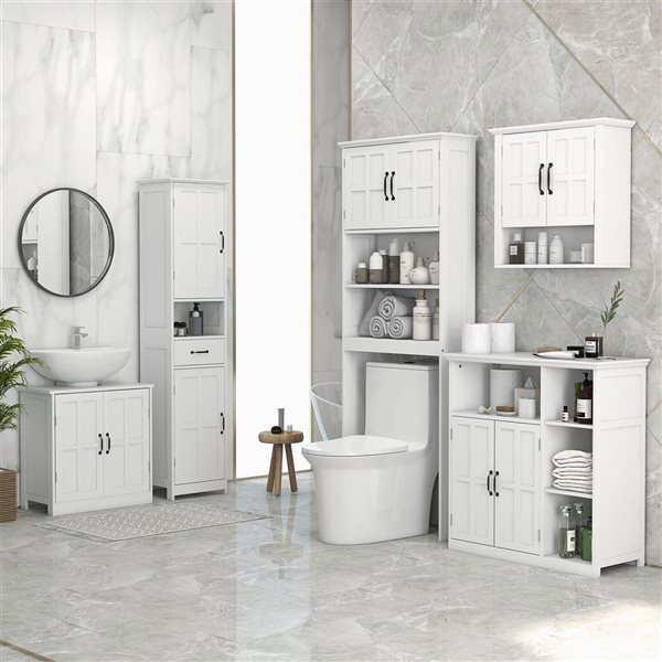 kleankin Bathroom Vanity Sink Cabinet - Pedestal Sink Cabinet with Shelf