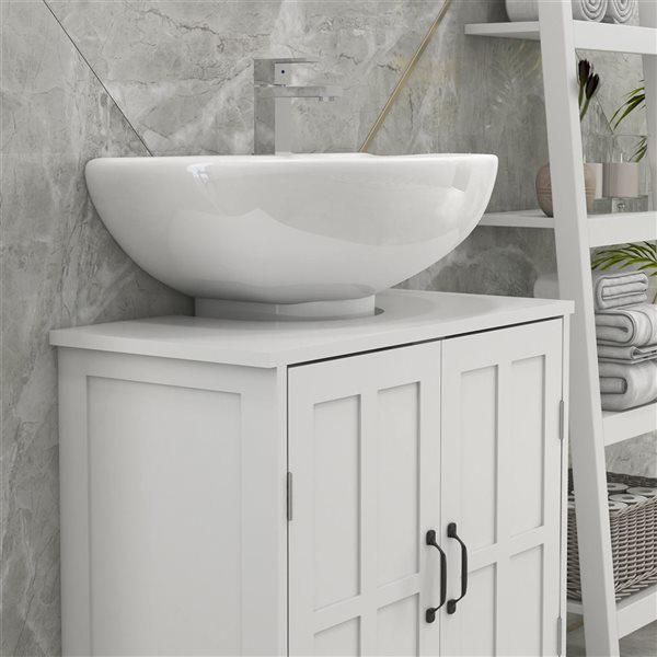 kleankin Bathroom Vanity Sink Cabinet - Pedestal Sink Cabinet with Shelf