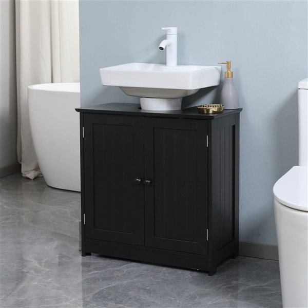 HOMCOM Under Sink Bathroom Cabinet - Pedestal Sink Vanity with 2 Doors - Shelf