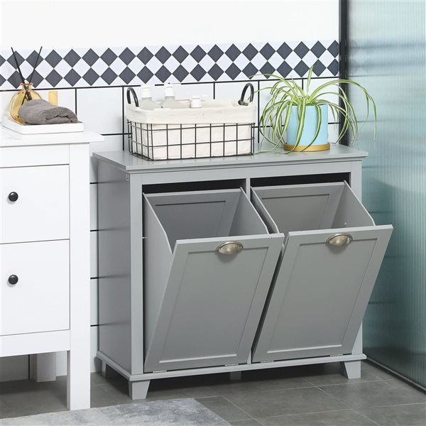 HOMCOM Tilt-out Laundry Storage Cabinet for Bathroom with 2 Hampers