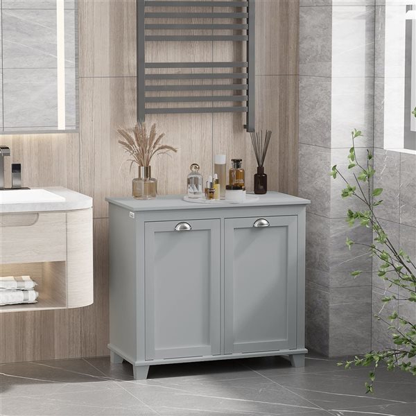 HOMCOM Tilt-out Laundry Storage Cabinet for Bathroom with 2 Hampers