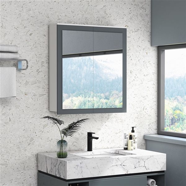 kleankin Wall Mounted Bathroom Wall Cabinet with Mirror Double Doors