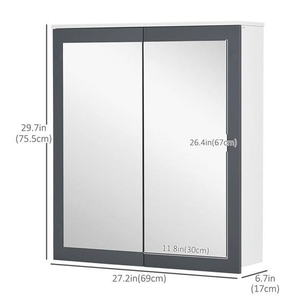 kleankin Wall Mounted Bathroom Wall Cabinet with Mirror Double Doors