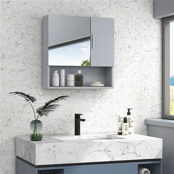 kleankin Wall Mounted Mirror Cabinet with Double Doors