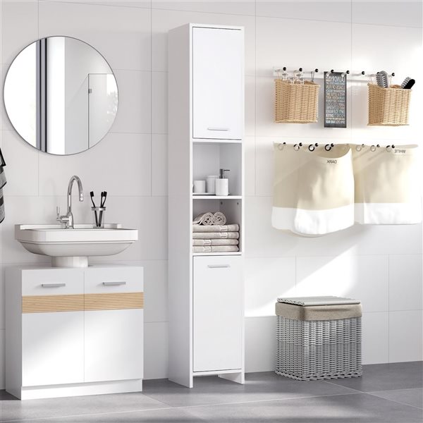 HOMCOM Narrow Bathroom Cabinet with 2 Cupboards - Adjustable Shelf