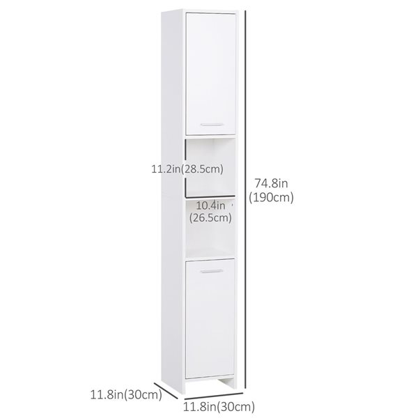 HOMCOM Narrow Bathroom Cabinet with 2 Cupboards - Adjustable Shelf