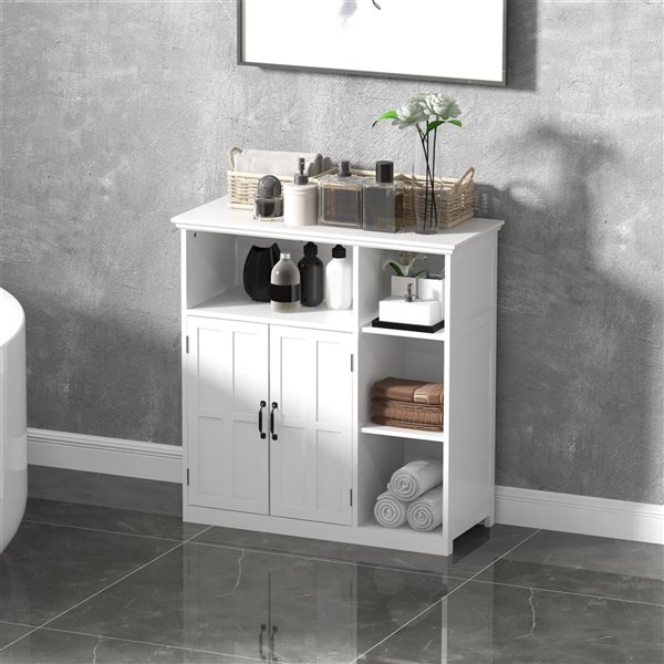 kleankin Bathroom Floor Cabinet with 3 Open Shelves and Drawer