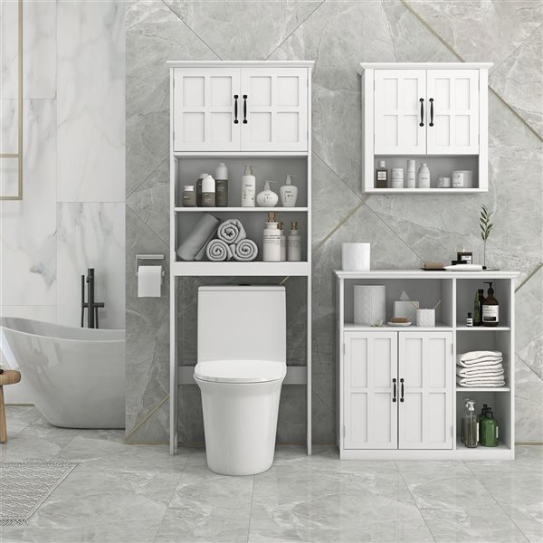 kleankin Bathroom Floor Cabinet with 3 Open Shelves and Drawer