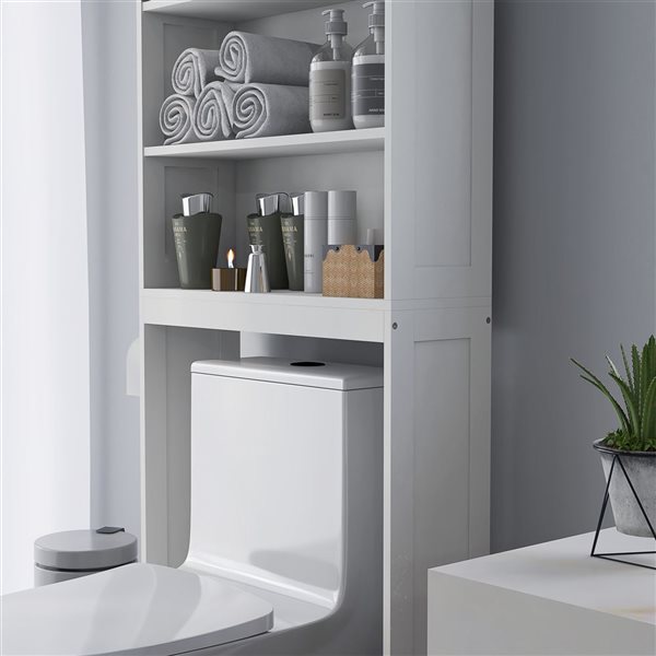 kleankin Over The Toilet Storage Cabinet with Adjustable Shelf - White