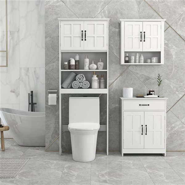 kleankin Over The Toilet Storage Cabinet with Adjustable Shelf - White