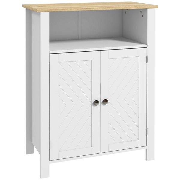 Armoire Salle De Bain Blanche Avec étagères Réglables - Meuble Rangement 60x30x80 Cm - Design Moderne, Portes à Panneaux, Pieds Réglables - 5