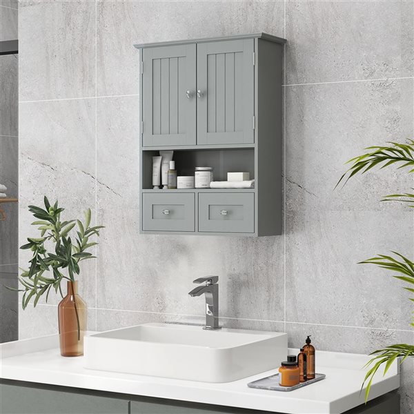 kleankin Medicine Cabinet Over Toilet Storage Cabinet with Drawers - Gray