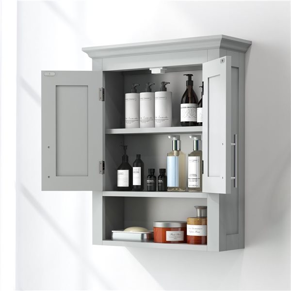 kleankin Bathroom Wall Cabinet Medicine Cabinet with Shelf - Gray