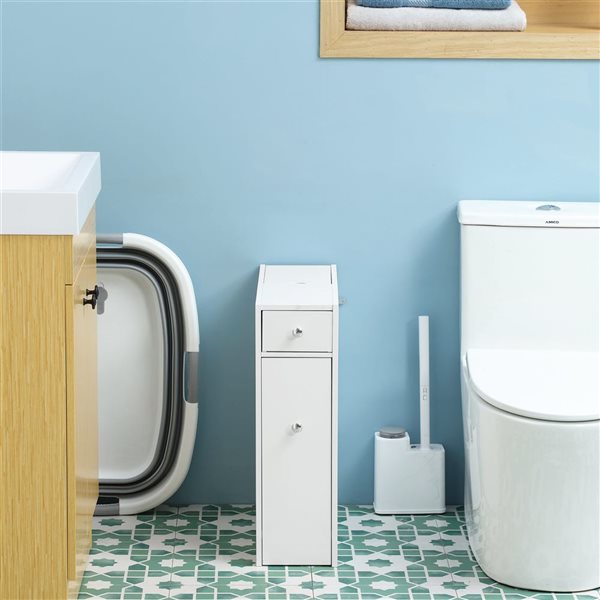 HOMCOM Narrow Toilet Paper Cabinet - Bathroom Cabinet with Drawers