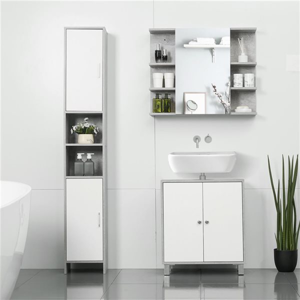 kleankin Tall Bathroom Storage Cabinet with Doors and Shelves