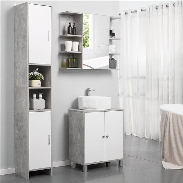 kleankin Tall Bathroom Storage Cabinet with Doors and Shelves