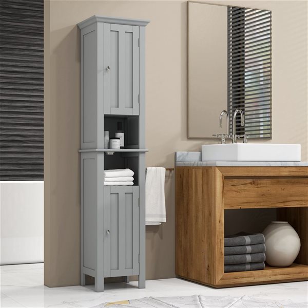 kleankin Tall Bathroom Storage Cabinet Linen Cabinet with Shelves