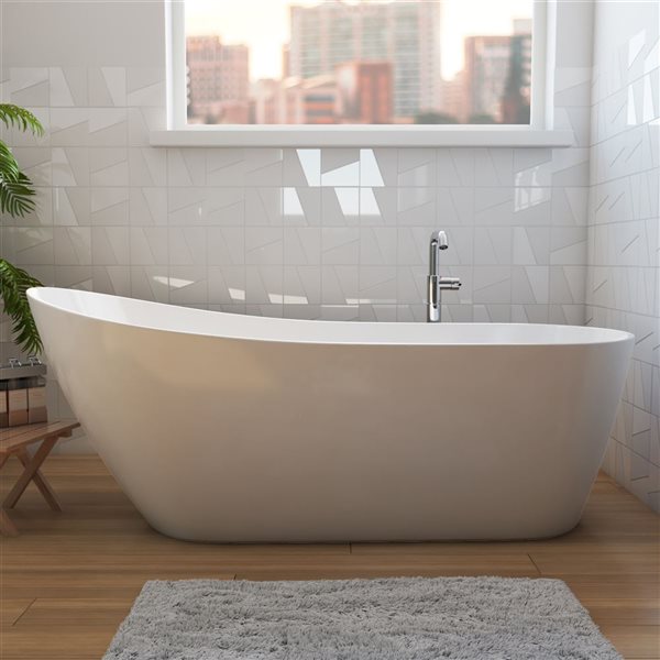 Maax Soca 67 x 29-in White Acrylic Freestanding Slipper End Drain Bathtub