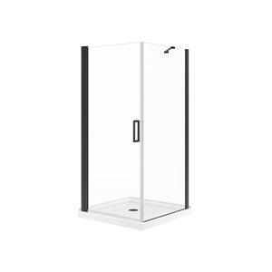 Maax Manhattan Square Shower Enclosure with Matte Black Round Handle and White Roka Shower Base