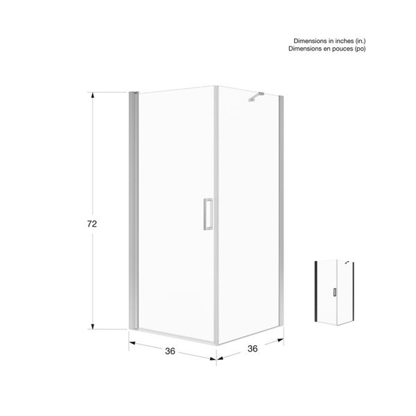 Maax Manhattan Square Shower Enclosure with Chrome Round Handle and White Roka Shower Base