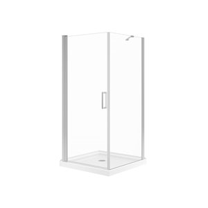 Maax Manhattan Square Shower Enclosure with Chrome Round Handle and White Roka Shower Base