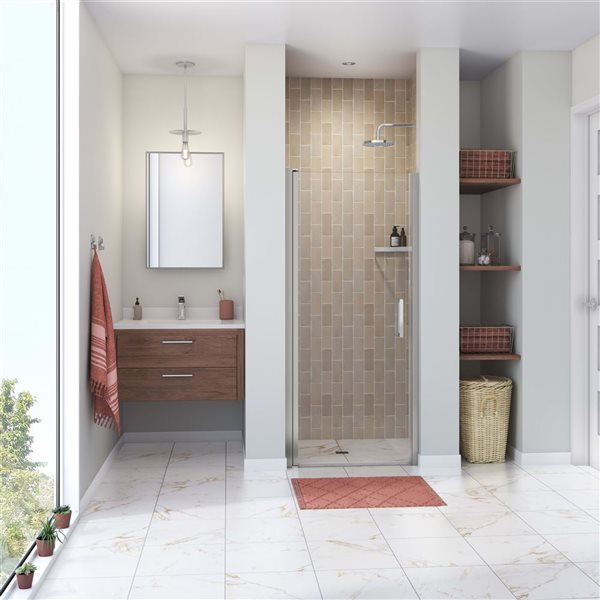 Maax Manhattan 29-31 x 68 in 6 mm Chrome Pivot Shower Door for Alcove Installation with Clear Glass & Round Handle
