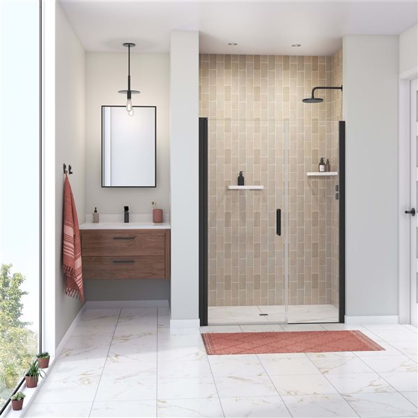 Maax Manhattan 47-49 x 68 in 6 mm Matte Black Pivot Shower Door for Alcove Installation with Clear Glass & Round Handle