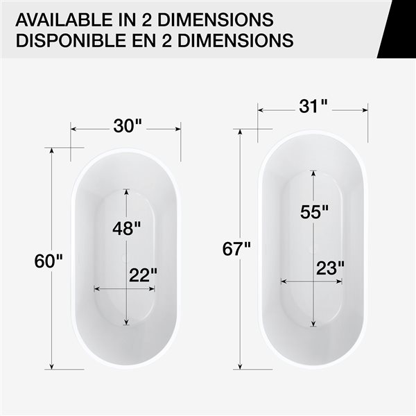 Maax Calinda 60 x 30-in White Acrylic Freestanding Oval Center Drain Bathtub