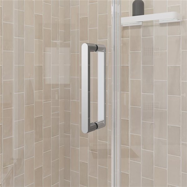 Maax Manhattan 45-47 x 68 in 6 mm Chrome Pivot Shower Door for Alcove Installation with Clear Glass & Round Handle