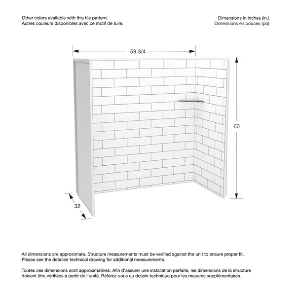 Metro Tux Composite Direct-to-Stud Three-Piece Tub Wall Kit