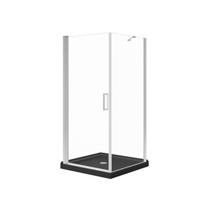 Maax Manhattan 3636 Square Shower Enclosure with Chrome Round Handle and Black Roka Shower Base