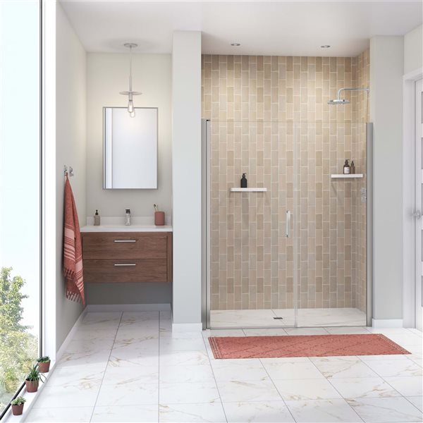 Maax Manhattan 57-59 x 68 in 6 mm Chrome Pivot Shower Door for Alcove Installation with Clear Glass & Round Handle