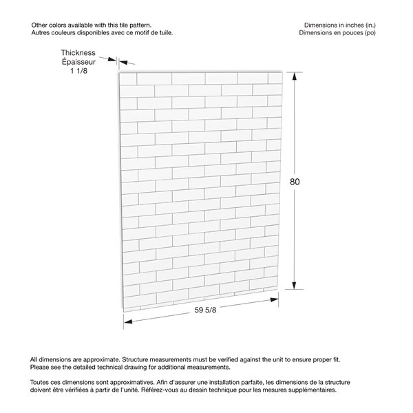 Maax Utile 60-in Metro Tux Composite Direct-to-Stud Back Wall