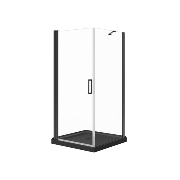 Maax Manhattan 3636 Square Shower Enclosure with Matte Black Round Handle and Black Roka Shower Base