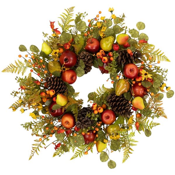 Northlight 26-in Unlit Apples and Pears Artificial Fall Harvest Wreath ...