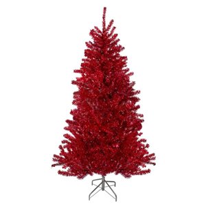 Northlight 7-ft Unlit Metallic Red Tinsel Artificial Christmas Tree