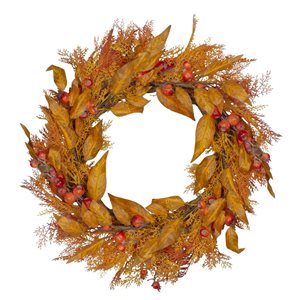 Northlight 24-in Unlit Yellow and Orange Berry and Leaves Fall Harvest Artificial Wreath