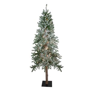 Northlight 6-ft Pre-Lit Flocked Alpine Artificial Christmas Tree with Clear Lights