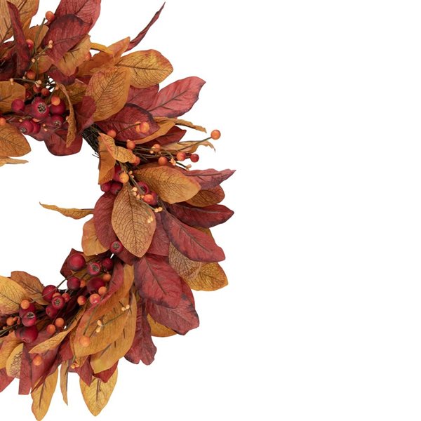 Northlight 24-in Unlit Berries with Leaves Artificial Fall Harvest Twig Wreath