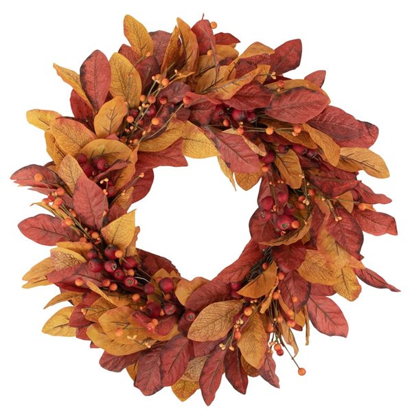 Northlight 24-in Unlit Berries with Leaves Artificial Fall Harvest Twig Wreath