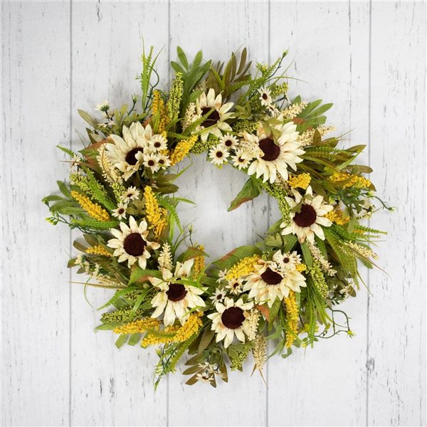 Northlight 24-in Beige Sunflowers Artificial Fall Harvest Wreath