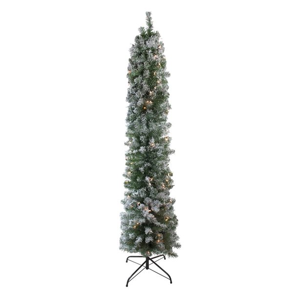 Northlight 6-ft Pre-Lit Pencil Flocked Green Pine Artificial Christmas Tree with Clear Lights