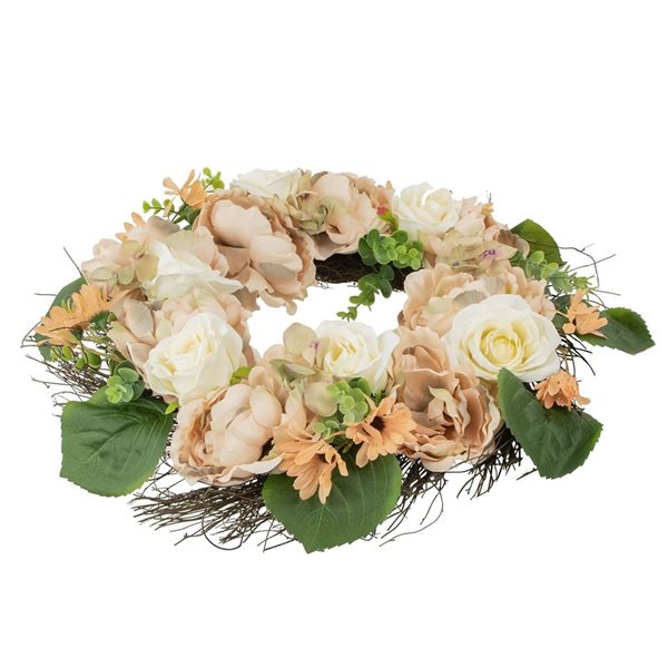 Northlight 22-in Peach and White Floral Fall Harvest Artificial Wreath